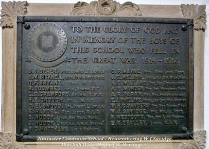 Ilminster Grammar School Plaque in Ilminster Church