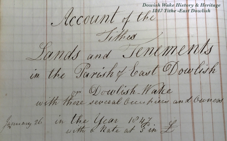 Actual Tithe record for East Dowlish 1847