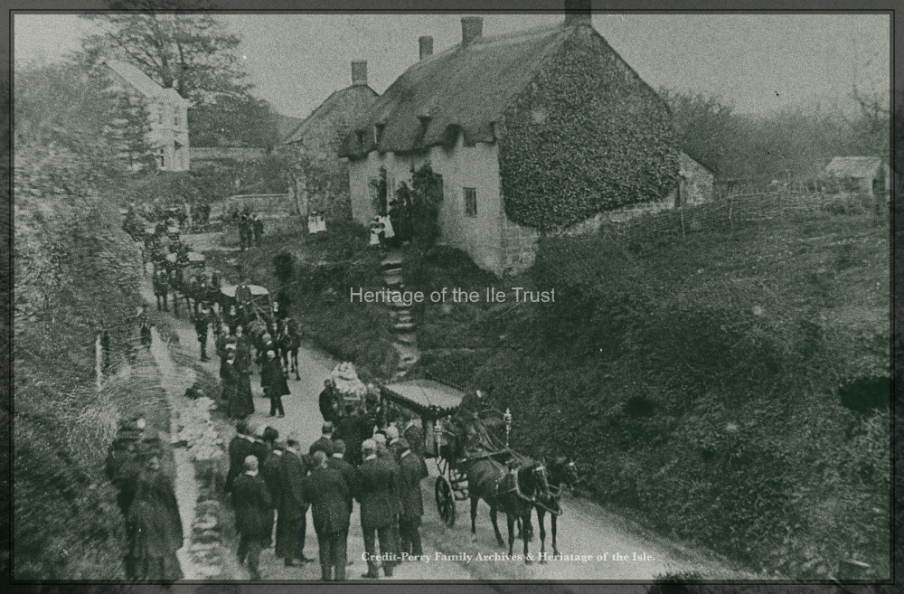 Funeral of John Hanning Speke in Lane outside St Andrews Church, Dowlish Wake.