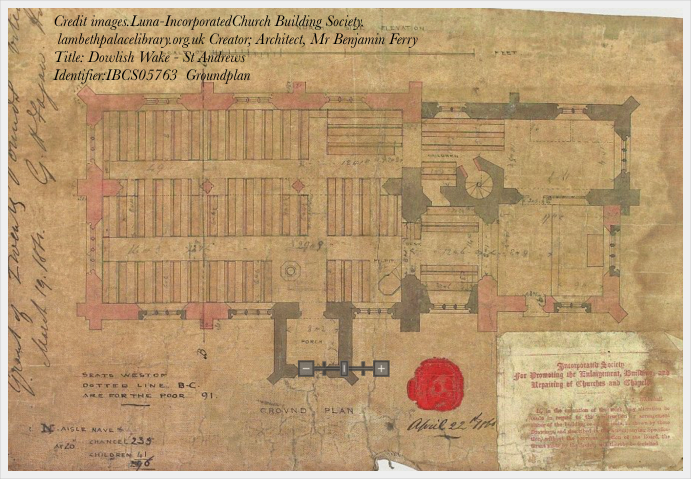 Original drawings of rebuilding of St Andrews Church in Dowlish Wake 1861