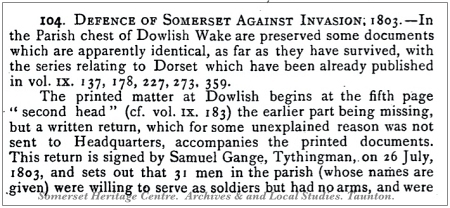 Henry Symonds published article in Notes and Queries for Somerset &amp; Dorset printed in 1906.