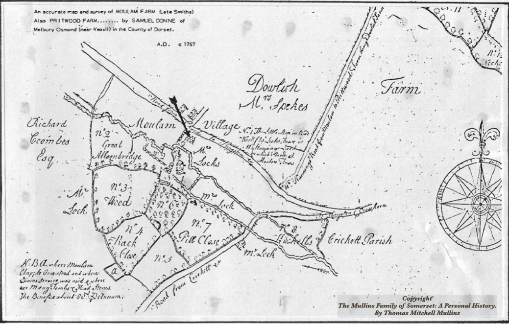 Map of Moolham 1767 -  Arrow shows Moolham Farm