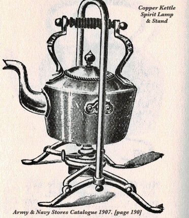 Copper Kettle with Spirit Burner - Sits on a stand - so that the flame can be seen.