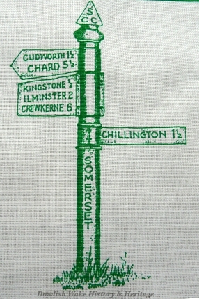 W.I. Tea Towel - Showing Kingstone on Village Green Signpost